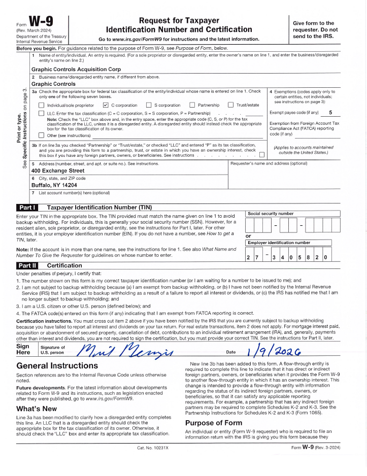 <p>Graphic Controls Acquisition Corp.<br />d.b.a. Graphic Controls</p>